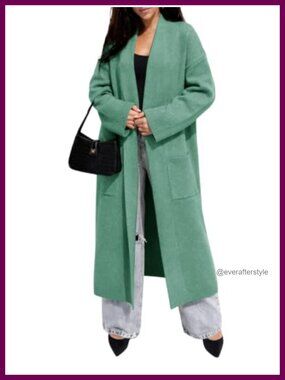 Extra Long Open Front Chunky Knit Cardigan Sweater Duster with Pockets